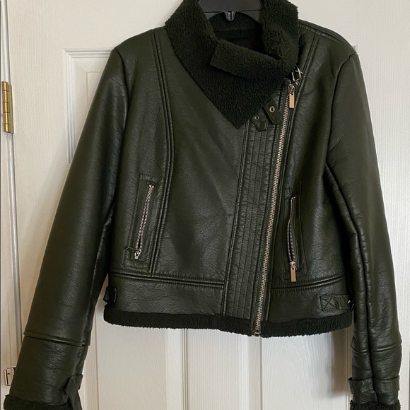 Forever 21 Green Faux Leather Biker Jacket - Picture 6 of 8